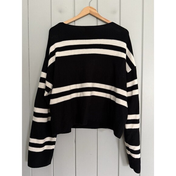 LNA Luca Sweater L Large Modal Blend Striped V Neck Long Sleeve Black White - Picture 6 of 7
